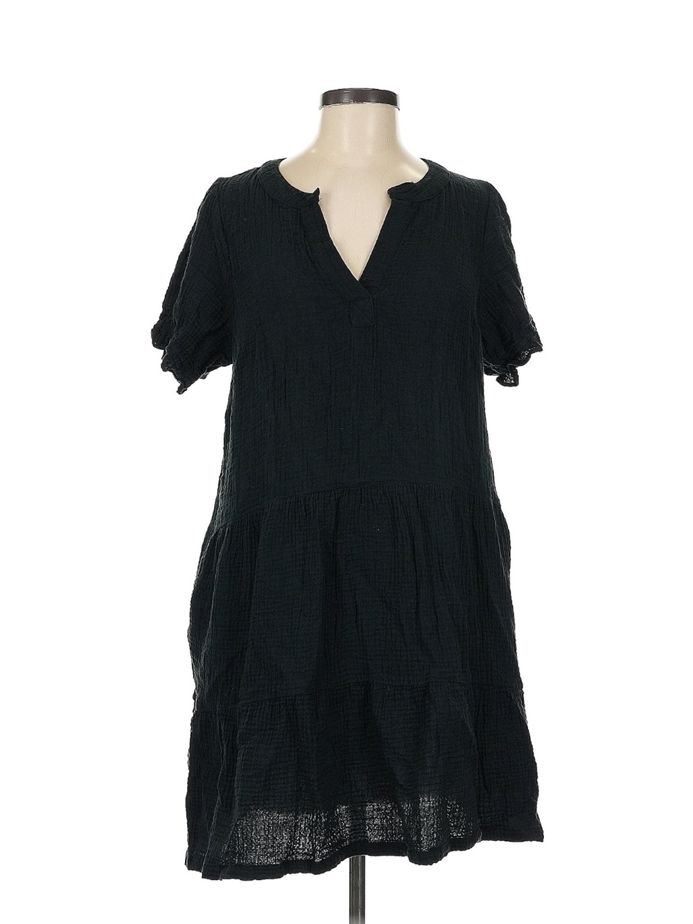 Marine Layer Black Double Cloth Crinkle Gauze Tiered Dress Size M
